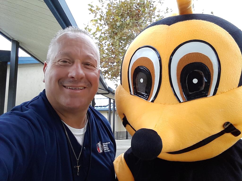 Mr. Roberts and Buzz Buzz the Bridgeway island Bee